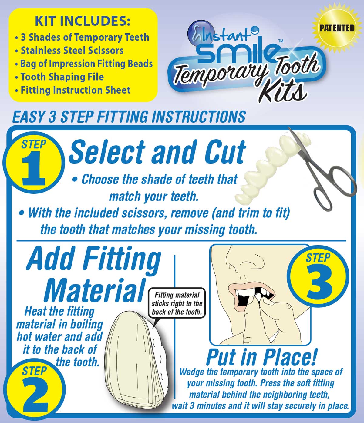 Instant Smile Select A Tooth Temporary Tooth Replacement Kit